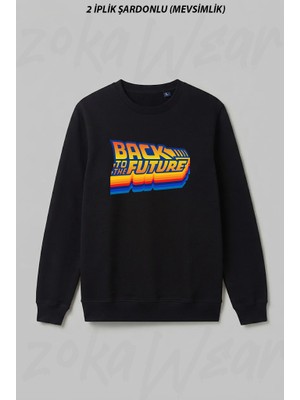 Zoka Wear Back To The Future 35TH Anniversary Retro Logo Ön Baskılı Bisiklet Yaka Sweatshirt