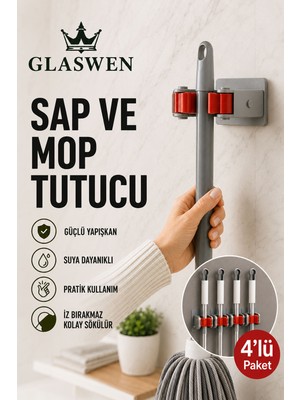 Elarque Paspas Süpürge Fırça ve Mop Askısı Sap Tutucu Mutfak Banyo Askı