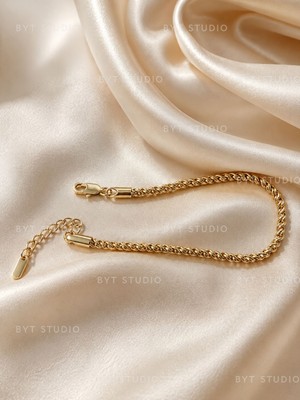 Byt Studio 14K Altın Kaplama Zincir Bileklik 316L Paslanmaz Çelik Kararmaz Antialerjik Kadın Ayarlanabilir Takı 17+2 cm