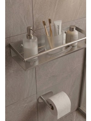 Elarque Paslanmaz Çelik Satine Inoks Yapışkan Montaj Banyo Rafı