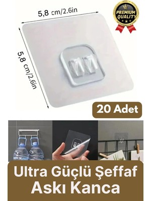 Elarque 20 Adet Şeffaf Suya Dayanıklı Banyo Mutfak Raf Tutucu Askı Kanca