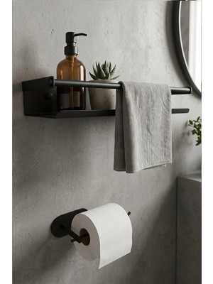 Elarque Paslanmaz Çelik Mat Siyah Yapışkan Montaj Banyo Rafı