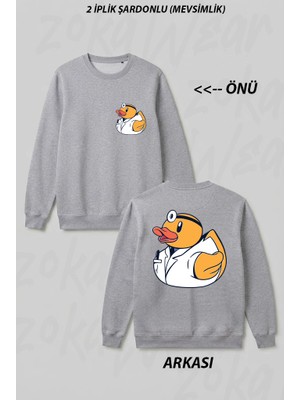 Zoka Wear Doktor Ordek Hastane Hemsire Saglikci Ön Arka Baskılı Bisiklet Yaka Sweatshirt