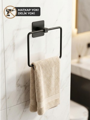 Elarque Siyah Yapışkanlı Kare Havluluk 18X18 cm Banyo Havlu Askısı