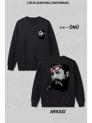 Zoka Wear Fidel Castro Kuba Ön Arka Baskılı Bisiklet Yaka Sweatshirt