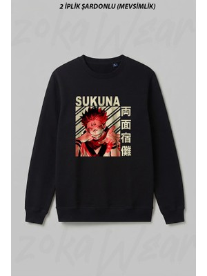 Zoka Wear Jujutsu Kaisen Sukuna Anime 2 Ön Baskılı Bisiklet Yaka Sweatshirt