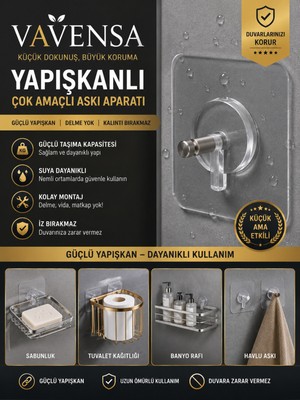 Elarque Şeffaf Raf Tutucu Askı Aparatı Banyo Mutfak 3 Adet