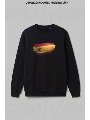 Zoka Wear Ispanya - Spain Bayragi Ön Baskılı Bisiklet Yaka Sweatshirt