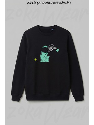 Zoka Wear Federer Slice Tennis Ön Baskılı Bisiklet Yaka Sweatshirt