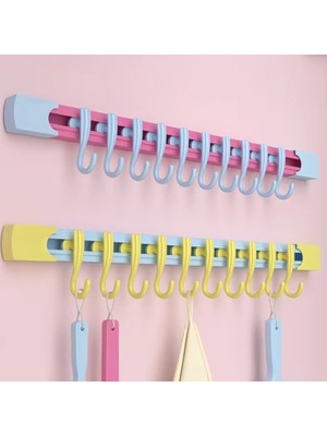 Elarque Kendinden Yapışkanlı 10 Kancalı Raylı Hareketli Mutfak Banyo Askısı