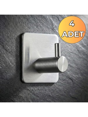 Elarque 4 Adet Kendinden Yapışkanlı Paslanmaz Çelik Topuzlu Askılık