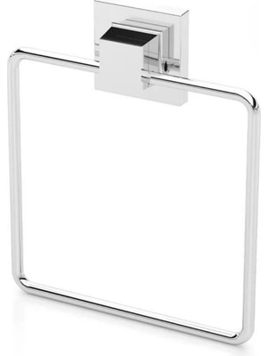 Elarque Krom Kare Havluluk Yapışkanlı Vidalı Deliksiz Metal Banyo Havlu Halkası