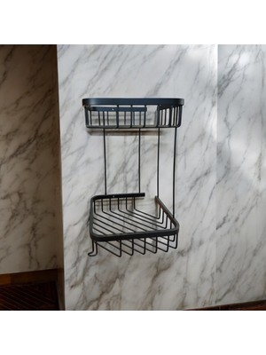 Elarque Siyah Pirinç Banyo Köşelik Şampuanlık