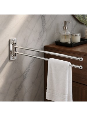 Elarque Gümüş Krom Havluluk Çiftli Asklılı Havluluk Hareketli Sistem Banyo Havluluğ