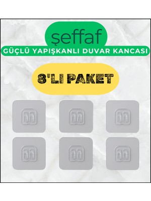 Elarque Şeffaf Yapışkanlı Mutfak Banyo Duş Kancalı Askı