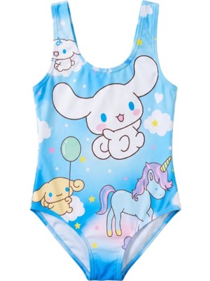 Gadget Gear Kız Çocuk Mavi Cinnamoroll ve Unicorn Baskılı Tek Parça Mayo