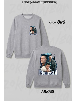 Zoka Wear I Love Pedro Pascal Oscar Isaac Cursed Fan Collage Ön Arka Baskılı Bisiklet Yaka Sweatshirt