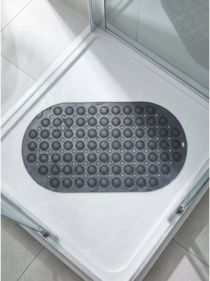 Mapple Home Vantuzlu Oval Masajlı Silikon Banyo Paspası Vantuzlu Banyo ve Duş Kaydırmazı Banyo Paspası Antrasit