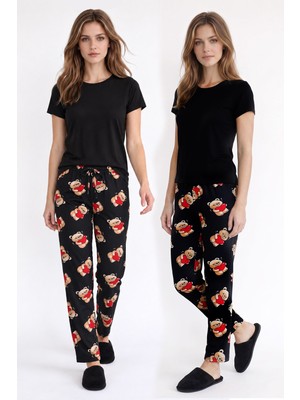 Kompedan Kadın Süet Kalpli Büyük Ayıcık Desen Pijama Tek Alt