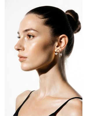 B&t Modern Tasarım Kıvrımlı Model Taş Detaylı Gold Çelik Küpe