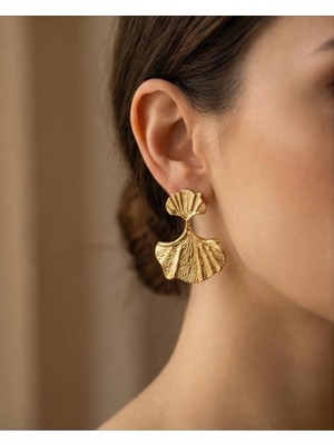 B&t Ginkgo Yaprağı Modern Tasarım Çelik Küpe