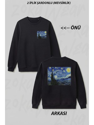 Zoka Wear Starry Night Vincent Van Gogh Ön Arka Baskılı Bisiklet Yaka Sweatshirt