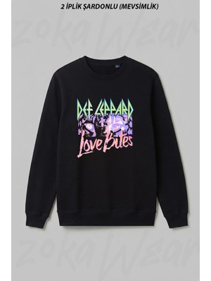 Zoka Wear Love Bites Def Leppard Ön Baskılı Bisiklet Yaka Sweatshirt
