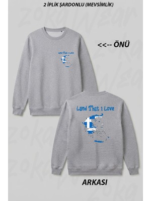 Zoka Wear Land That I Love Yunanistan Cep Ön Arka Baskılı Bisiklet Yaka Sweatshirt