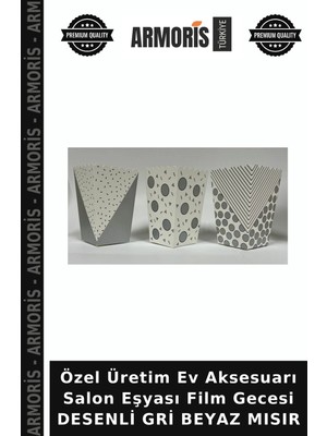 Armoris Özel Üretim Ev Aksesuarı Salon Eşyası Film Gecesi Desenli Gri Beyaz Mısır