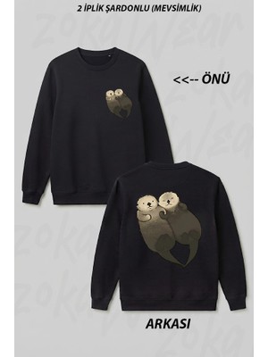 Zoka Wear Significant Otters Otters Holding Hands Ön Arka Baskılı Bisiklet Yaka Sweatshirt