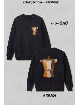 Zoka Wear Moka Pot Tasarim Ön Arka Baskılı Bisiklet Yaka Sweatshirt