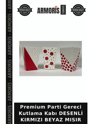 Armoris Premium Parti Gereci Kutlama Kabı Desenli Kırmızı Beyaz Mısır