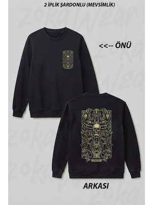 Zoka Wear Yengec Burcu Cancer Astoloji Gotik Burc Ön Arka Baskılı Bisiklet Yaka Sweatshirt
