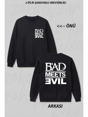 Zoka Wear Eminem Bad Meets Evil Ön Arka Baskılı Bisiklet Yaka Sweatshirt