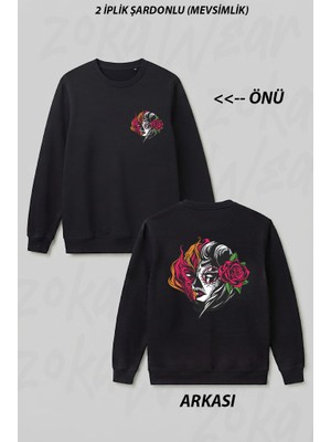 Zoka Wear Kadin Gul Iyi Kotu Ön Arka Baskılı Bisiklet Yaka Sweatshirt