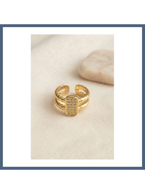 Bezos Clariss Parallel Luxury Zirkon Taşlı Gold Renk Yüzük BZS10