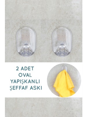 Elarque Banyonuza Estetik ve Kullanışlı 2 Adet Şeffaf Oval Yapışkanlı Askı