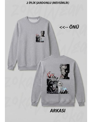 Zoka Wear Jujutsu Kaisen Satoru Gojo Senseı Vs Sukuna Ryomen Anime Ön Arka Baskılı Bisiklet Yaka Sweatshirt