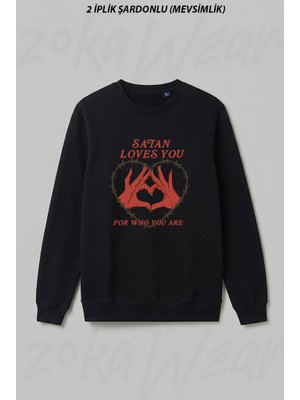 Zoka Wear Satan Loves You Ön Baskılı Bisiklet Yaka Sweatshirt