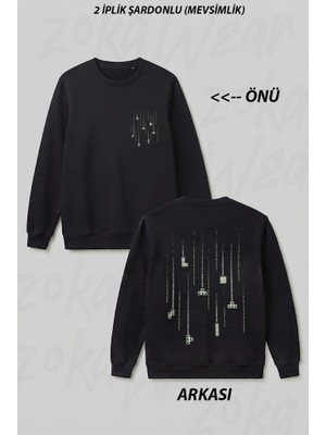 Zoka Wear Tetris Siyah Ön Arka Baskılı Bisiklet Yaka Sweatshirt
