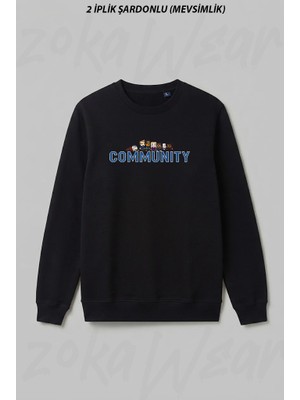 Zoka Wear Community All Caracters Dizi Ön Baskılı Bisiklet Yaka Sweatshirt
