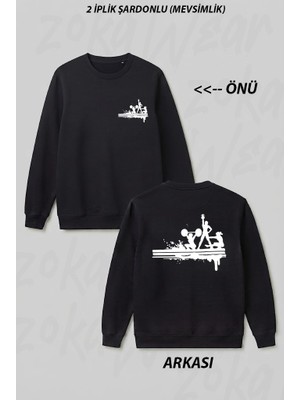 Zoka Wear Fitness Siyah Ön Arka Baskılı Bisiklet Yaka Sweatshirt