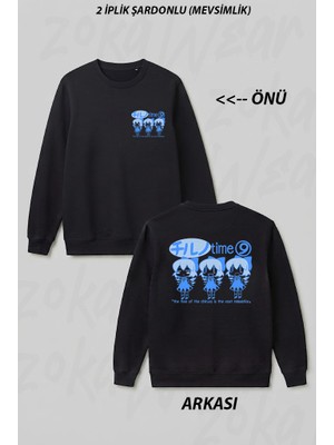 Zoka Wear Touhou - Chill Cirno Time Ön Arka Baskılı Bisiklet Yaka Sweatshirt