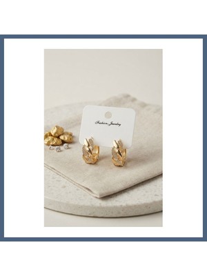 Bezos Gold Renk Zirkon Taşlı Sarmal Zincir Model Pirinç Halka Kadın Küpe BZS10
