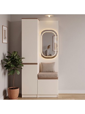 Eymense Rino LED Aynalı Oturma Alanlı Mdf Kapaklı %100 Mdf Ikili Portmanto