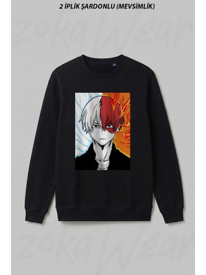 Zoka Wear My Hero Academia Shoto Todoroki Anime 5 Ön Baskılı Bisiklet Yaka Sweatshirt