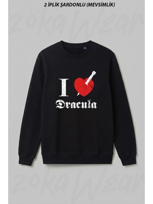 Zoka Wear I Love To Kill Dracula Whiteeroded Ön Baskılı Bisiklet Yaka Sweatshirt