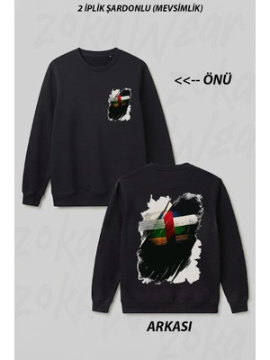 Zoka Wear Orta Afrika Cumhuriyeti Central African Republic Bayragi Ön Arka Baskılı Bisiklet Yaka Sweatshirt