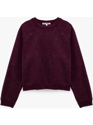 Koton Simli Şardonlu Rahat Kalıp Reglan Kollu Bisiklet Yaka Sweatshirt