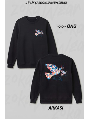 Zoka Wear Peace Day On Arka Ön Arka Baskılı Bisiklet Yaka Sweatshirt